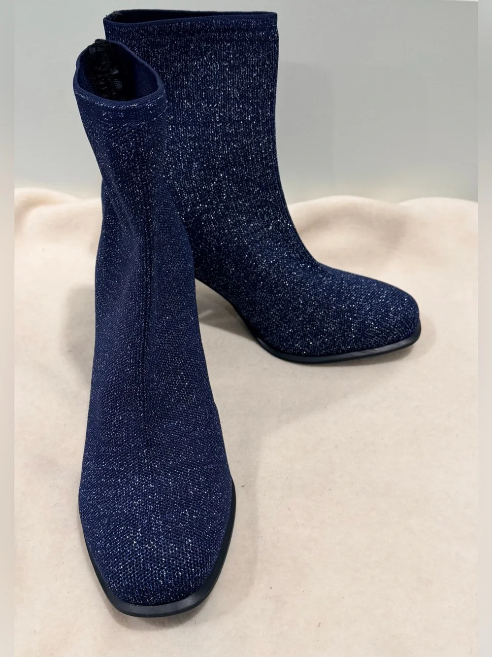 MIA Piana Navy/Silver Glitter Knit Sock Ankle Boots Size 9
